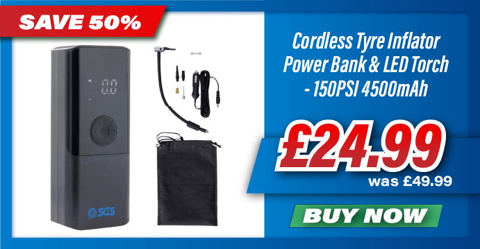 SGS Cordless Tyre Inflator Power Bank & LED Torch