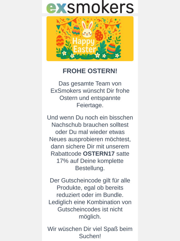 Frohe Ostern mit 17% Rabatt auf ALLES!