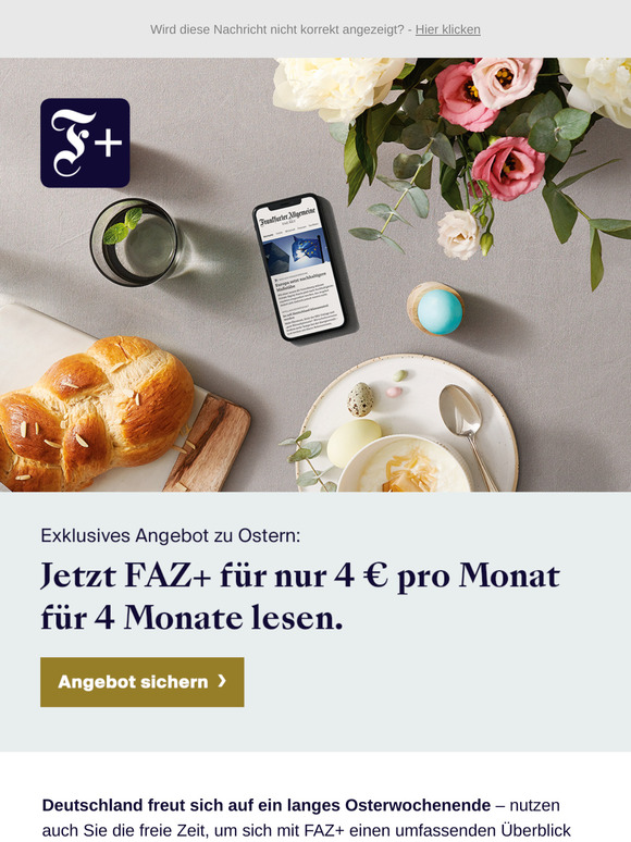 🐇 Exklusives Angebot zu Ostern: Jetzt FAZ+ für nur 4 € pro Monat lesen!