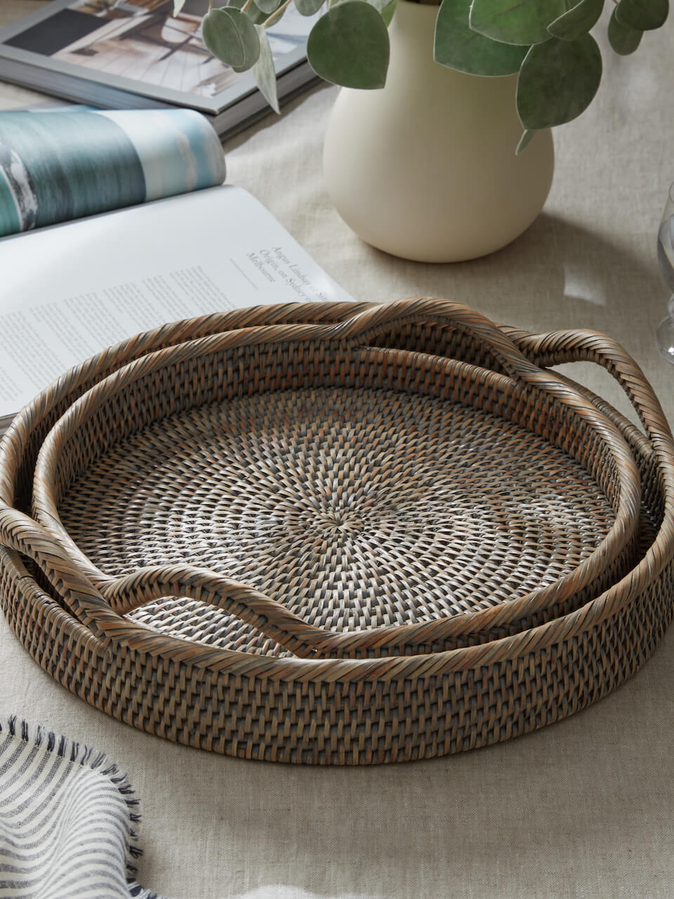 Image of Firth Grey Round Rattan Tray