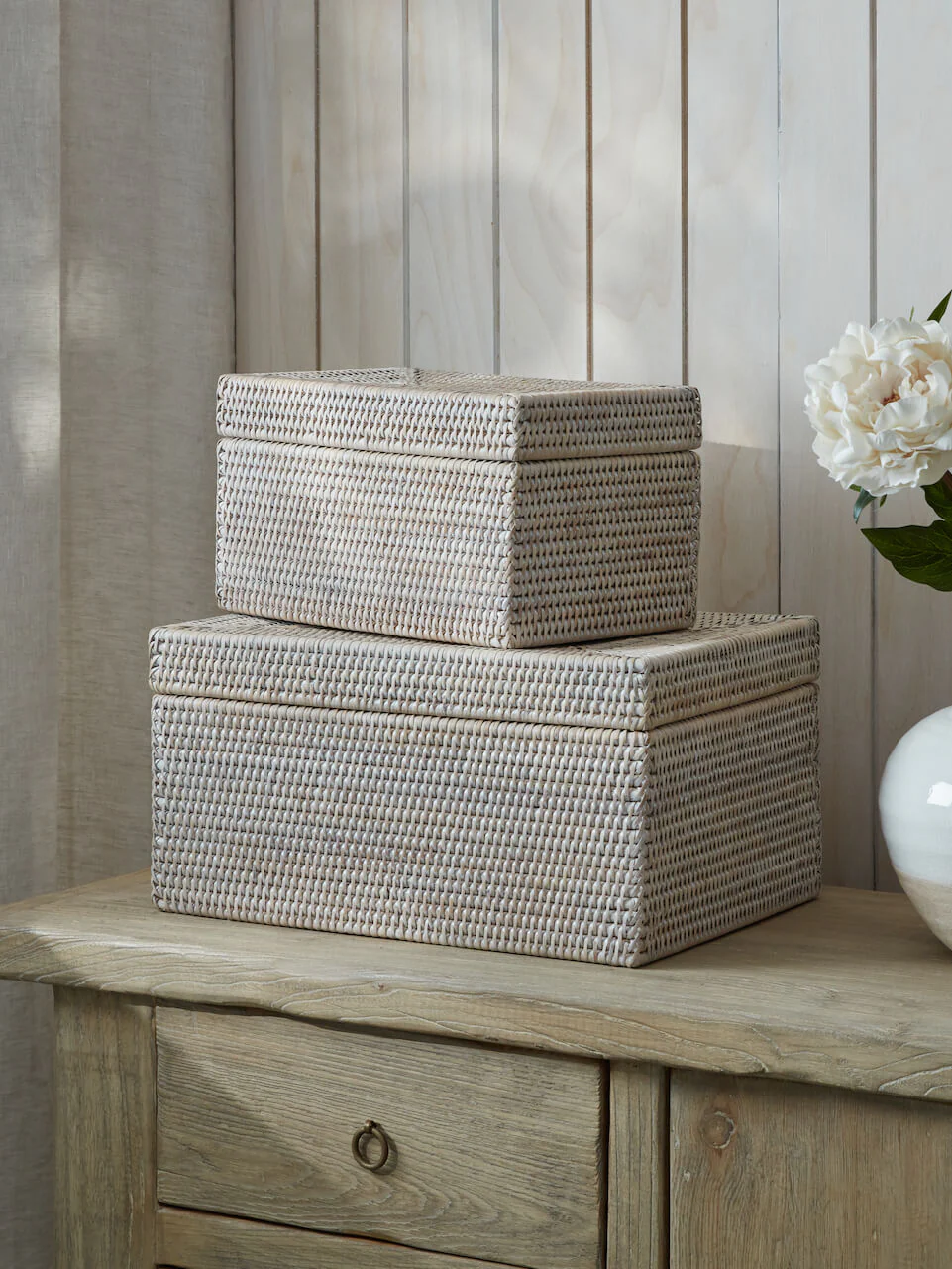 Image of Cullen White Rattan Storage Boxes