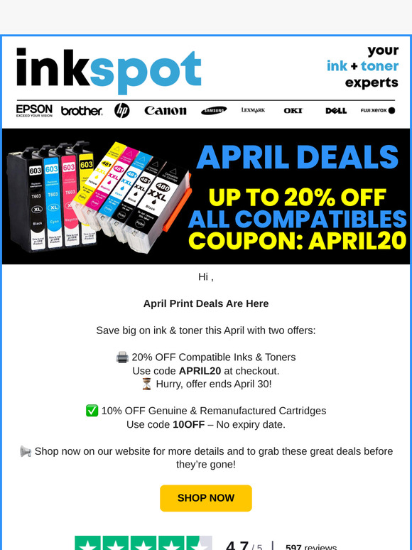April Deal Alert – 20% Off Compatibles