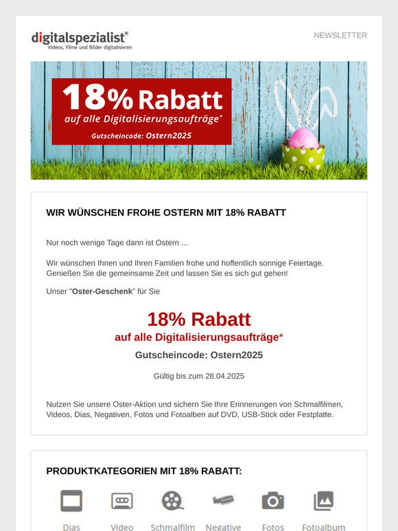⬮⬯  Wir wünschen frohe Ostern mit 18% Rabatt ⬮⬯