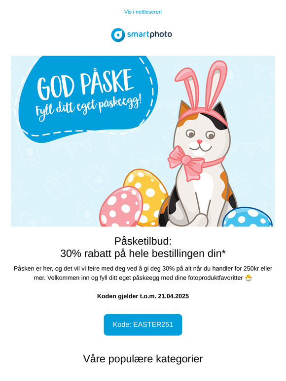 Påsketilbud: 30% på hele bestillingen* 🐣