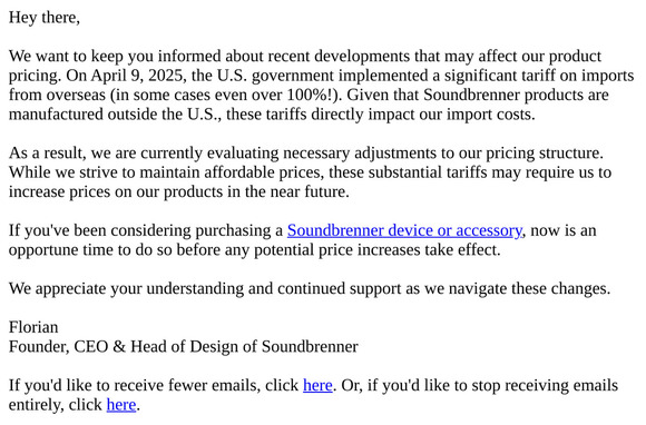 Tariffs and price changes