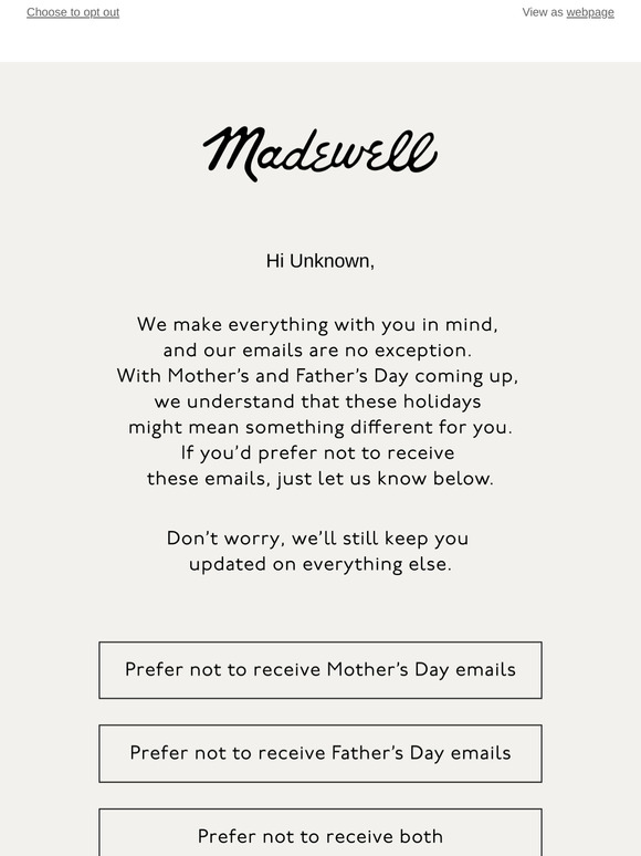 Mother’s and Father’s Day Emails