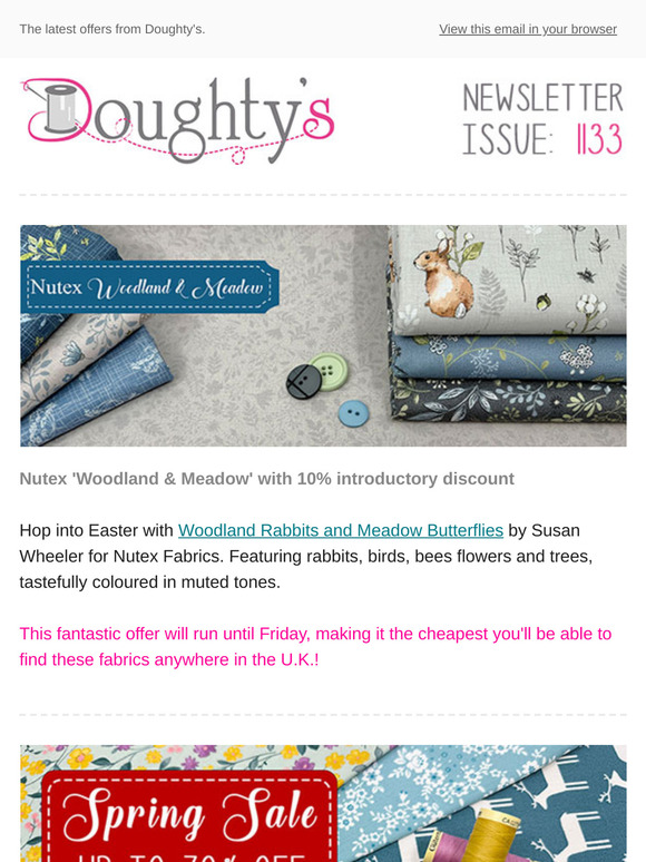 Nutex 'Woodland & Meadow' + Spring Sale, up to 70% off designer names. Most fabrics just £3.99pm!