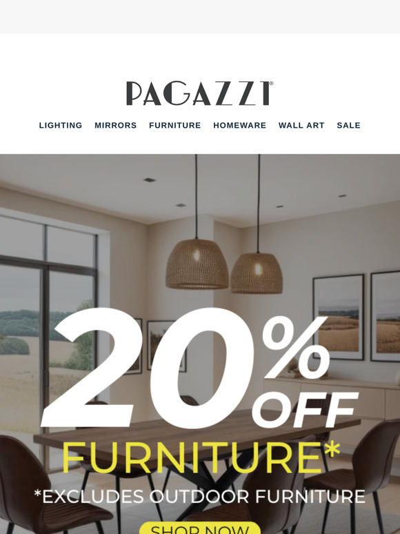 Elevate your interiors with 20% off furniture! 😍