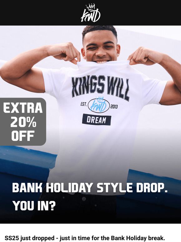 EXTRA 20% OFF this Bank Holiday.