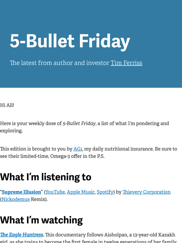 5-Bullet Friday — Supreme Illusion, The Talent Whisperer, Superhuman EQ, Hunting with Eagles, and More