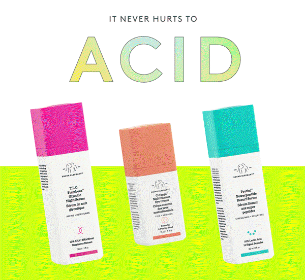 T.L.C Framboos Glycolic Night Serum, C-Tango Multivitamin Eye Cream, and Protini Serum. 