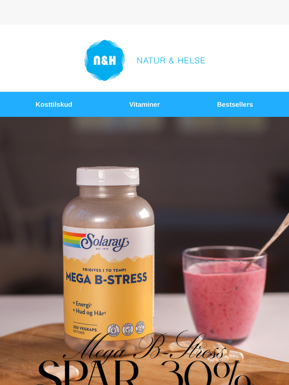 Få 30% på Solaray Mega B-Stress og kom i balance igen