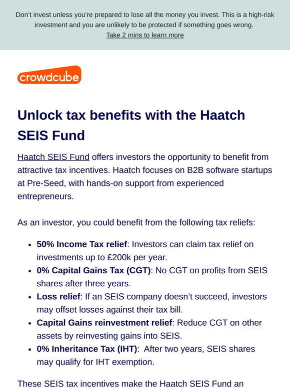 Unlock tax benefits with Haatch SEIS Fund