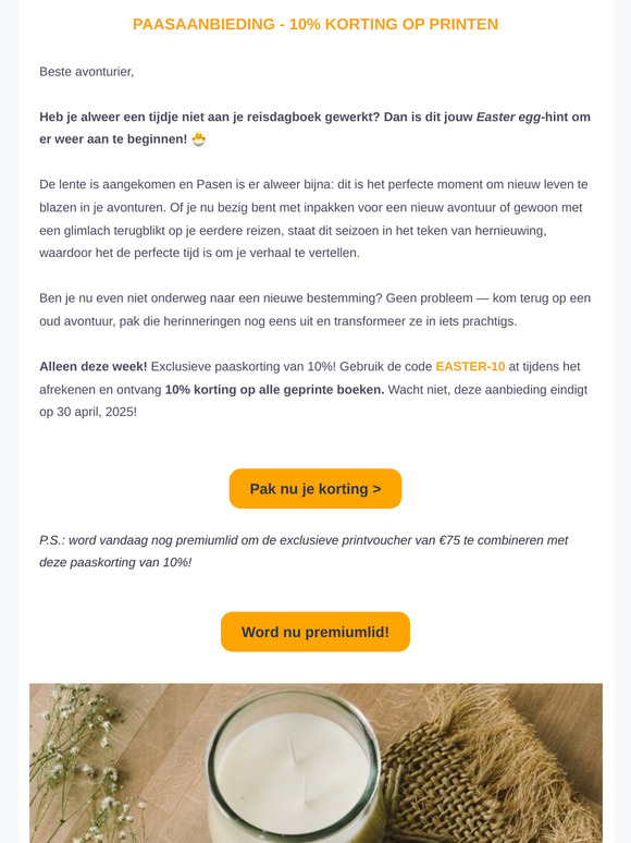 Laat je herinneringen niet vervagen — ontvang 10% korting op geprinte dagboeken 🐣