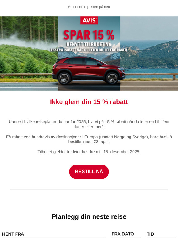 Husk å benytte rabatt på leiebil i Europa