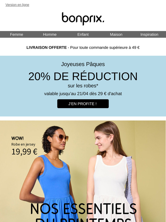 Profitez de 20% de réduction sur les robes