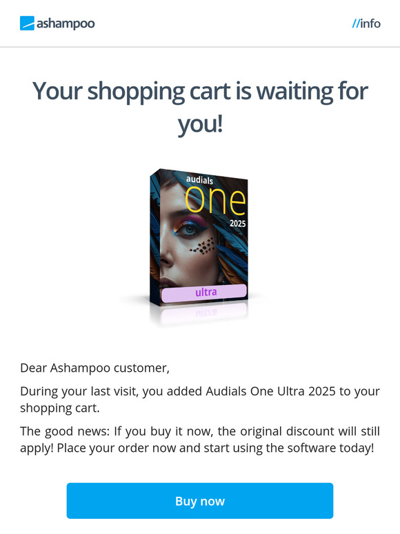 Quick reminder: Your shopping cart is waiting for you! Audials One Ultra 2025