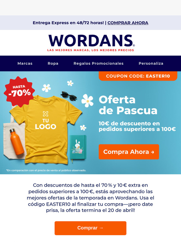 ⏳ [TERMINA PRONTO] ⏳ Oferta exclusiva de Pascua: ¡10 € de descuento en pedidos de más de 100 € + hasta un 70% de descuento!