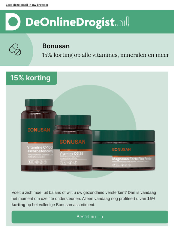 Alleen vandaag nog 15% korting op alle Bonusan producten