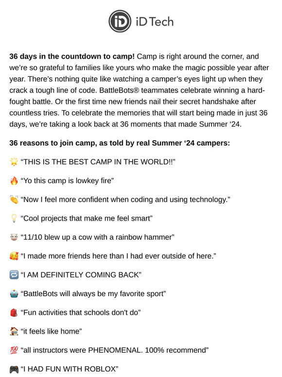 36 days ‘til camp, 36 reasons to return
