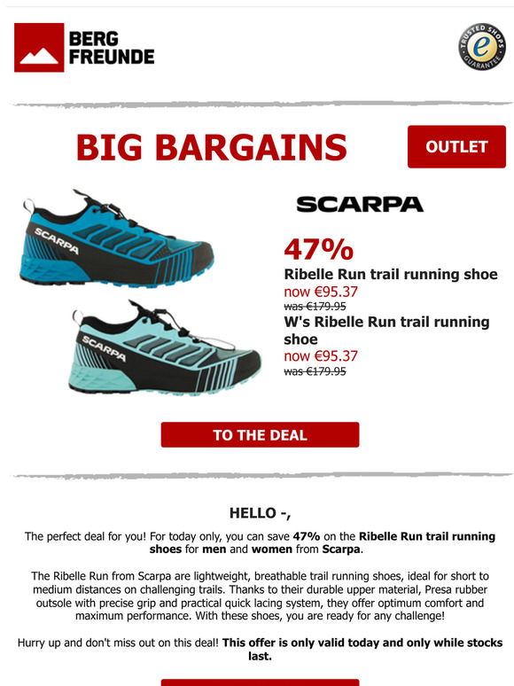 ⏰Today only: 47% discount on trail running shoes from Scarpa
