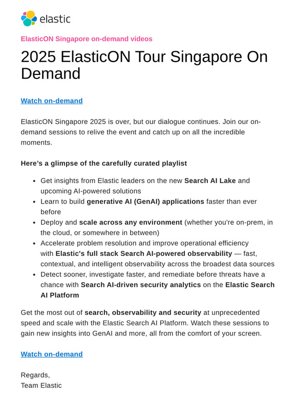 Watch ElasticON Singapore sessions at your convenience, from anywhere