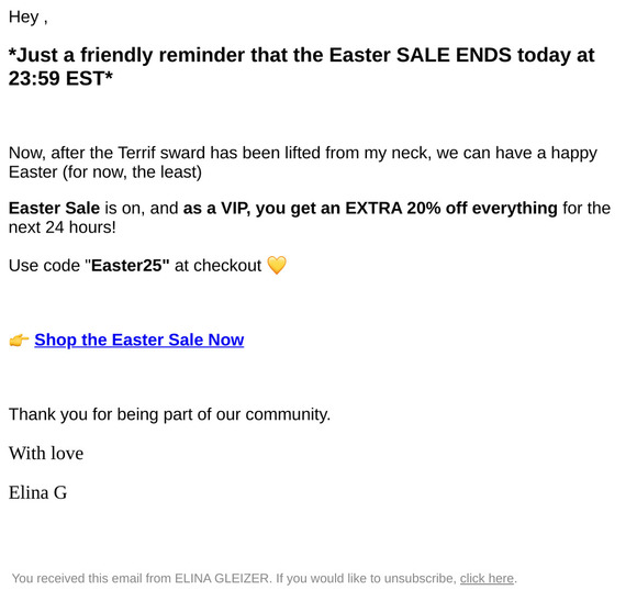 Last day for Your VIP Easter sale!