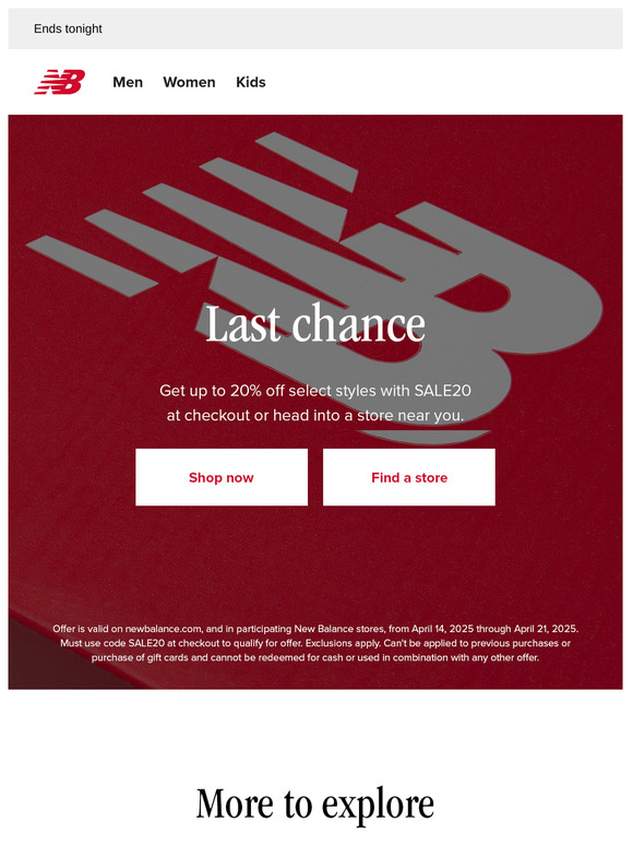 Last call: up to 20% off select styles