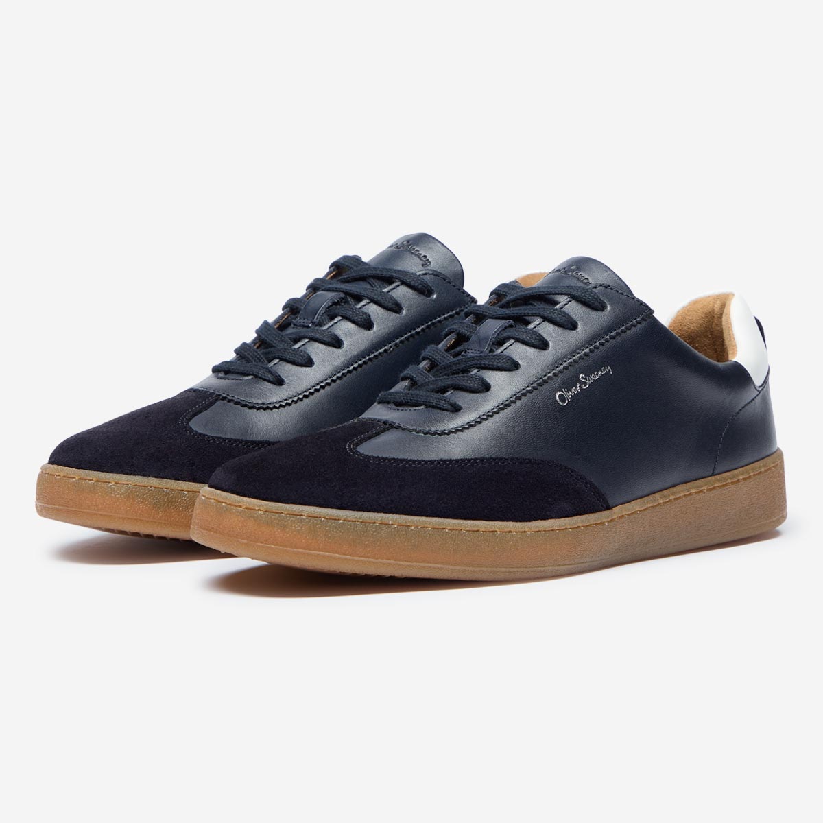 hambleton navy calf leather trainers