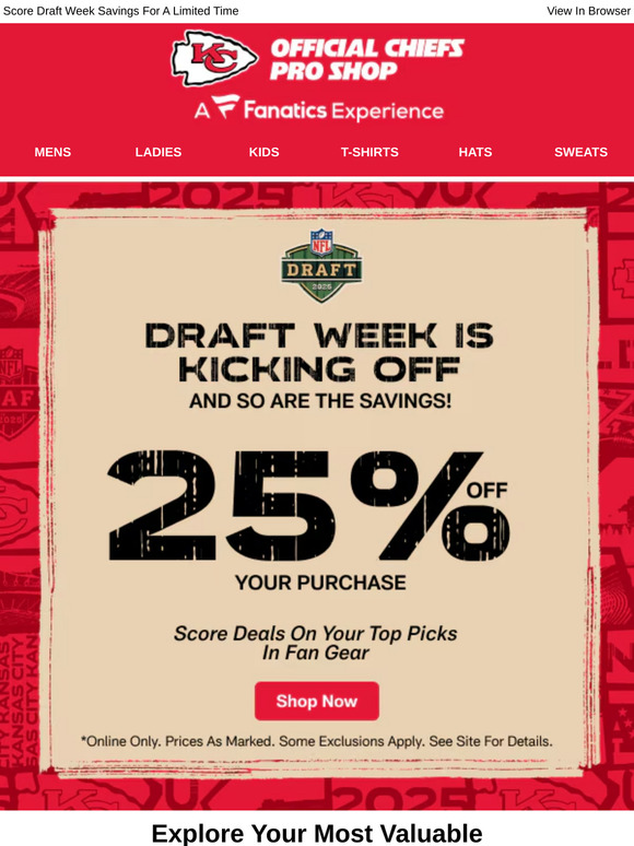 Draft Week Energy! 25% Off Chiefs Gear Starts Now