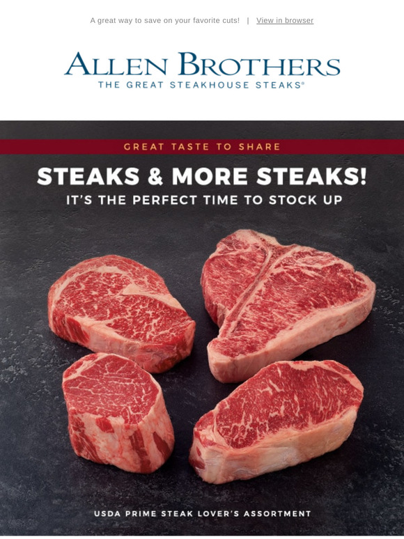 Allen Brothers Steaks & More Steaks! Save 15 with Bundles, In Stock