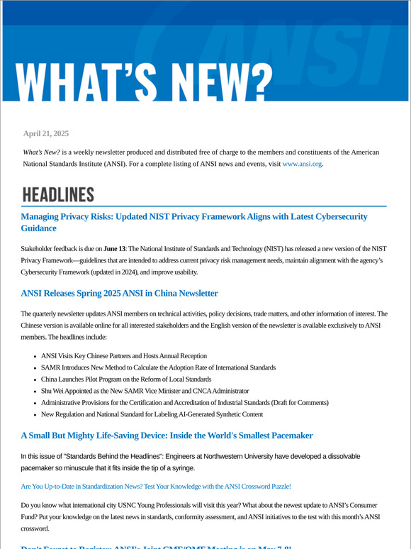 ANSI What's New April 21, 2025