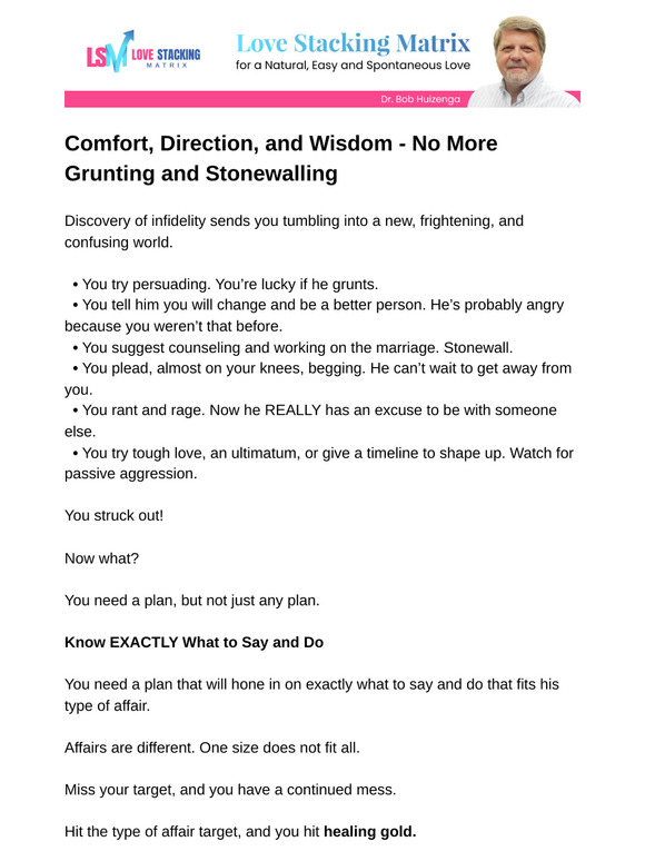 Comfort, Direction, and Wisdom - No More Grunting and Stonewalling