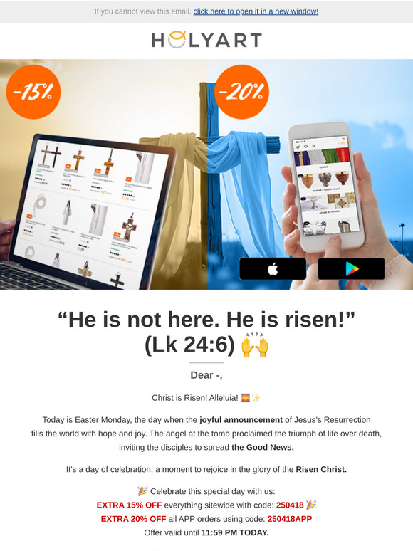 Dear —, “He is not here. He is risen!” (Lk 24:6) 🙌
