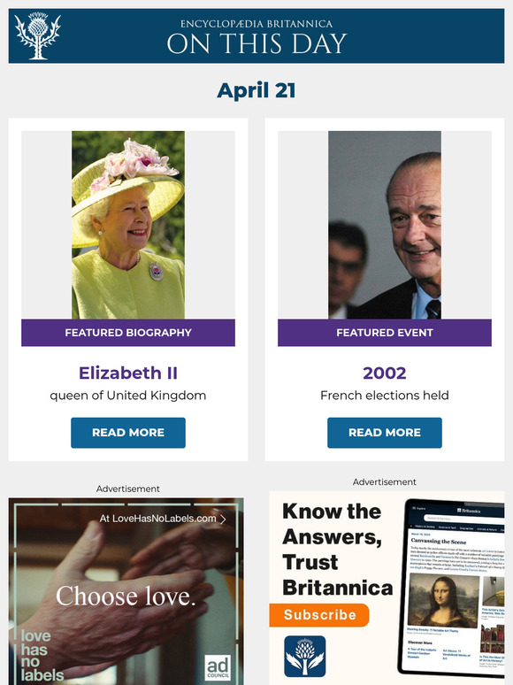 French elections held, Elizabeth II is featured, and more from Britannica