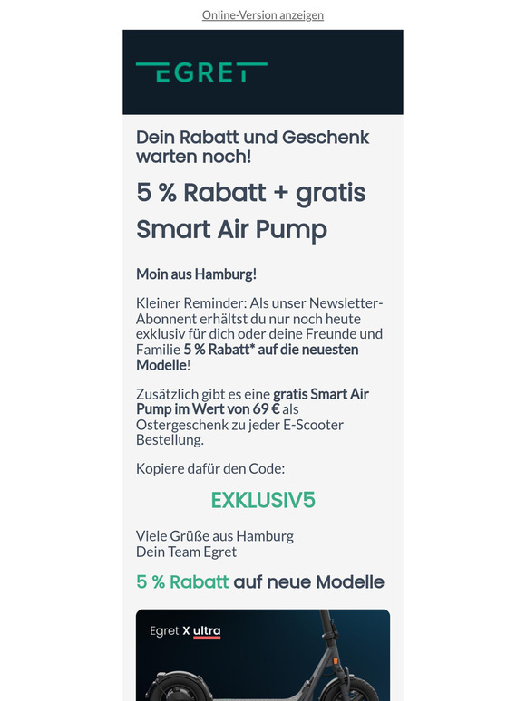 Nur noch heute: 5 % Rabatt! 🐰