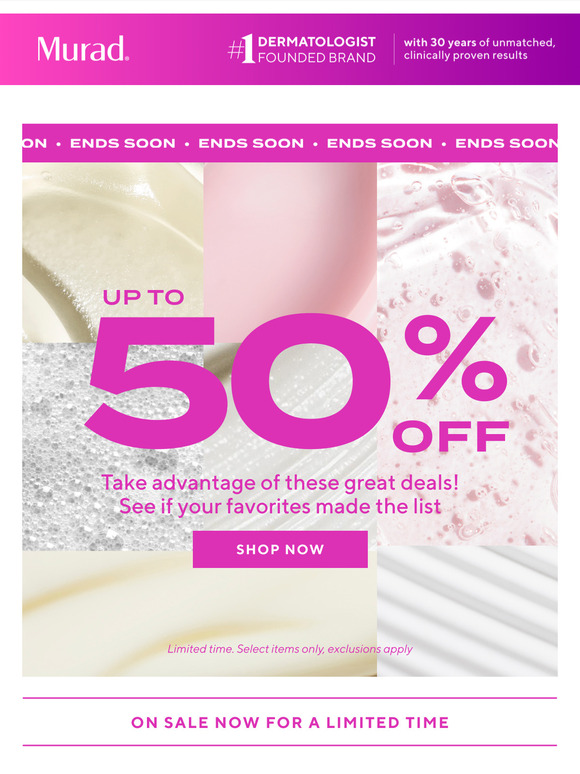 ENDS TONIGHT: Up to 50% off most-wanted skincare