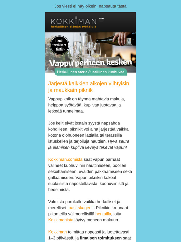 Järjestä vapuksi kupliva koti- tai puistopiknik