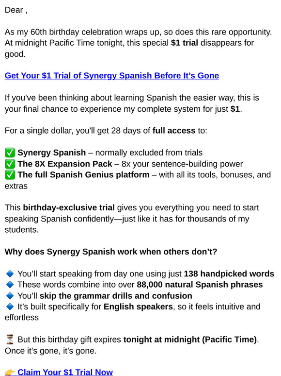 Final Hours: Speak Spanish the Easy Way for Just $1