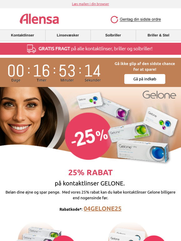 Kun i dag: 25% RABAT på Gelone kontaktlinser.