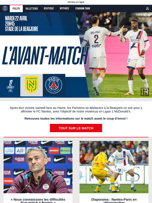Nantes - Paris Saint-Germain ce soir à 20h45 !