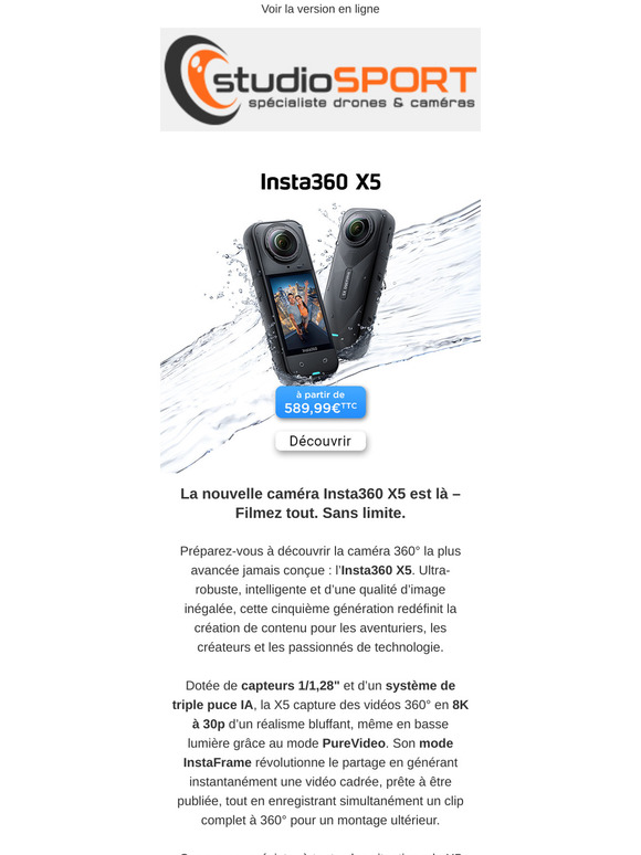 Nouvelle caméra Insta360 X5 🚀 précommandez la votre sur studioSPORT.fr !