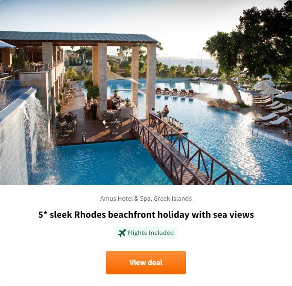 5* sleek Rhodes beachfront holiday with sea views