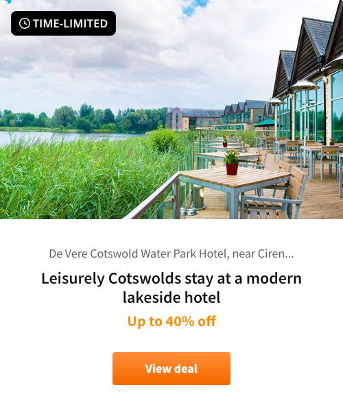 Leisurely Cotswolds stay at a modern lakeside hotel