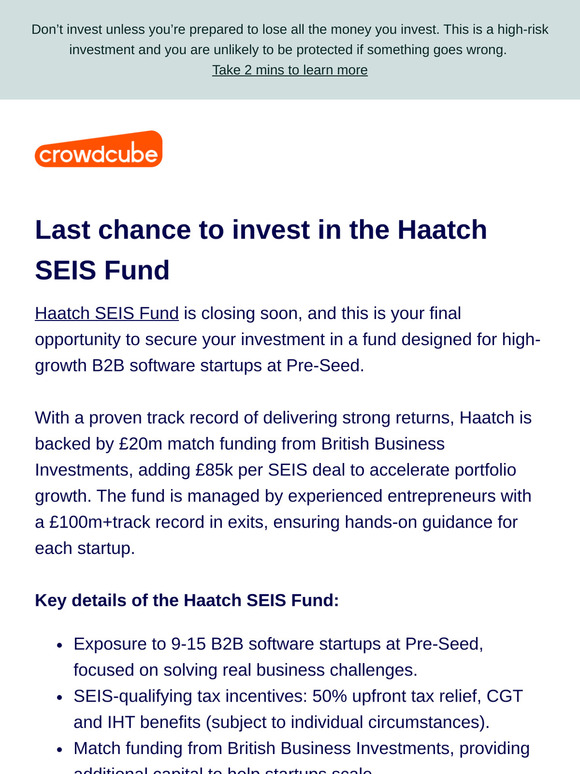 Haatch SEIS Fund is closing soon – last chance to invest