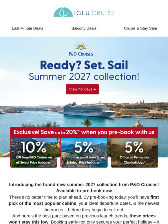 Summer 2027 with P&O Cruises | Pre-book now