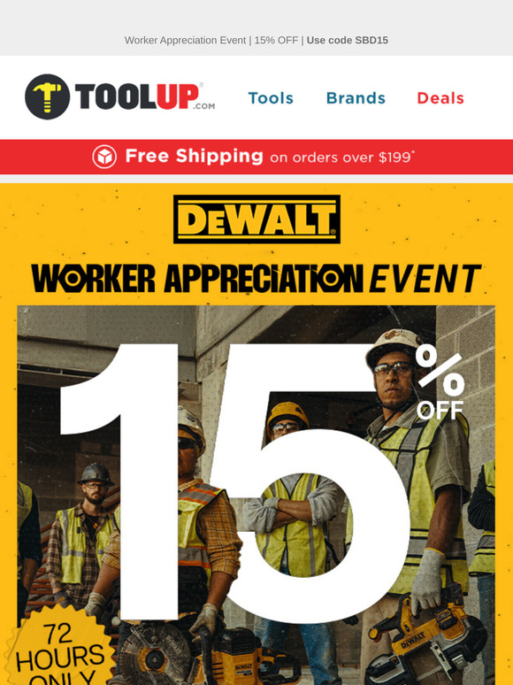 DeWalt Appreciation Deal: 15% Off + Free Kit! 48 Hours Only!