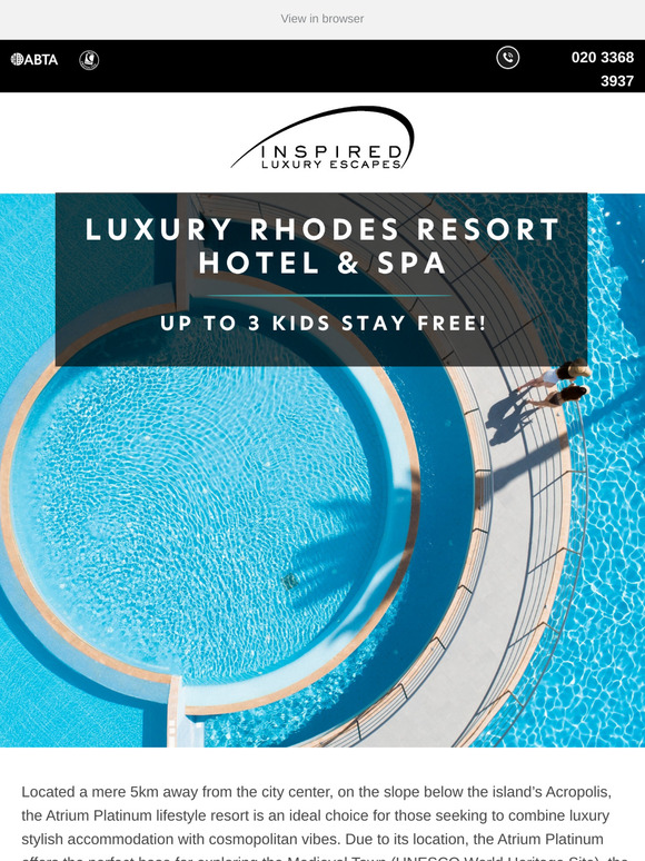 Kids stay FREE! 5* Atrium Platinum Rhodes✨
