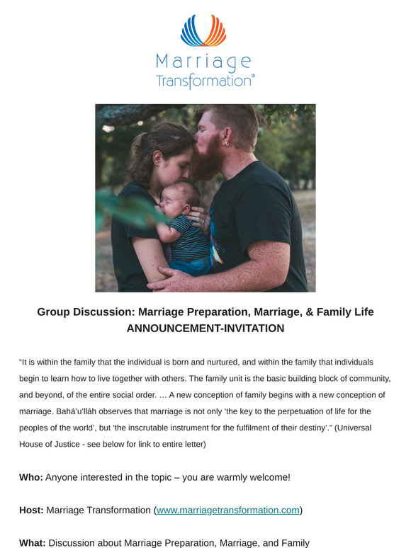 Zoom Discussion: Marriage Preparation, Marriage, & Family Life