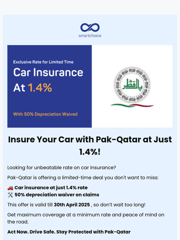 Car Insurance: 1.4% Pak Qatar Special Rate for Limited Time